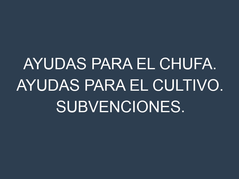 Ayudas para el Chufa. Ayudas para el cultivo. Subvenciones.
