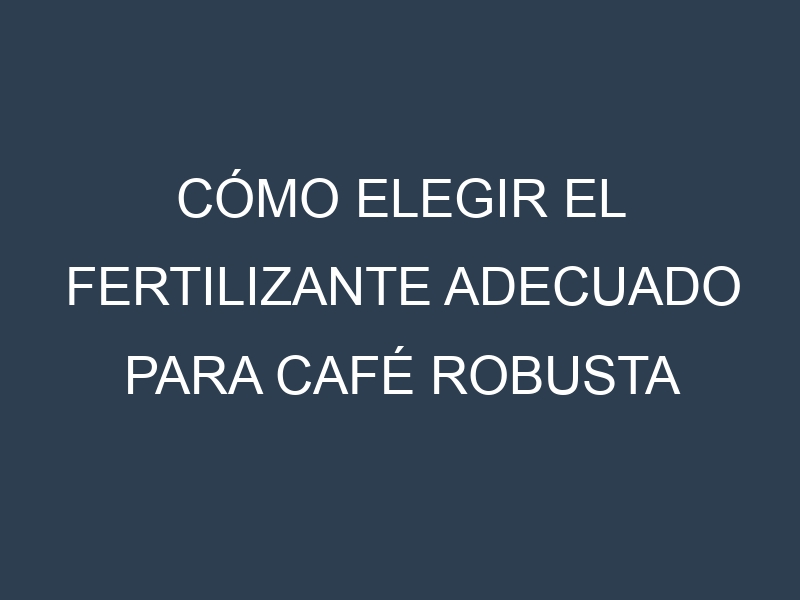 Cómo Elegir el Fertilizante Adecuado para Café robusta