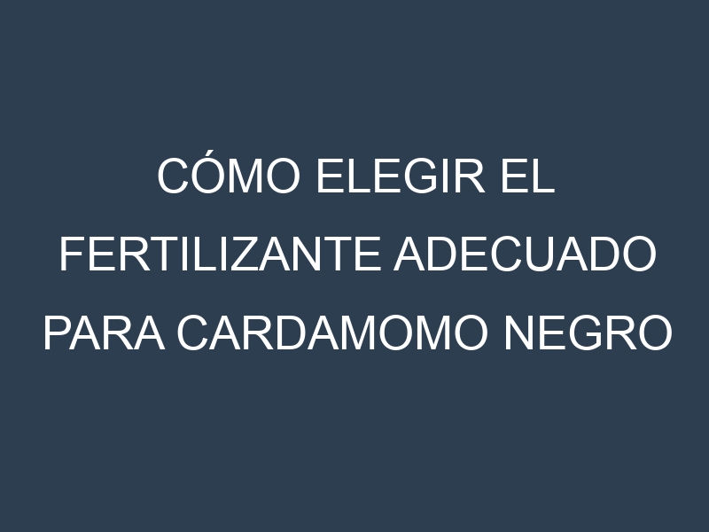 Cómo Elegir el Fertilizante Adecuado para Cardamomo negro
