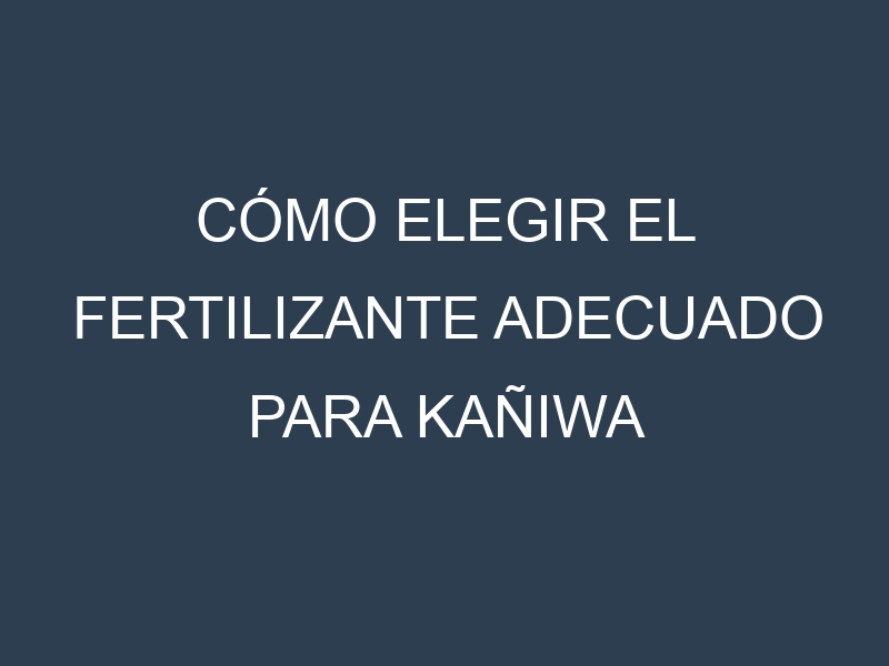 Cómo Elegir el Fertilizante Adecuado para Kañiwa