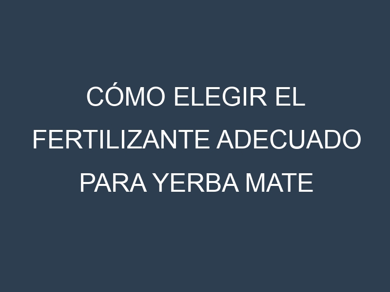 Cómo Elegir el Fertilizante Adecuado para Yerba mate