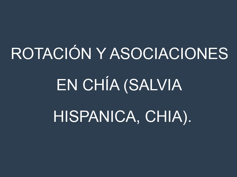 Rotación y Asociaciones en Chía (Salvia hispanica, chia). Estrategias de rotación y Beneficios de las asociaciones de cultivos.