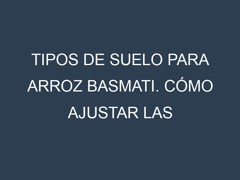 Tipos de suelo para Arroz basmati. Cómo ajustar las condiciones del suelo.