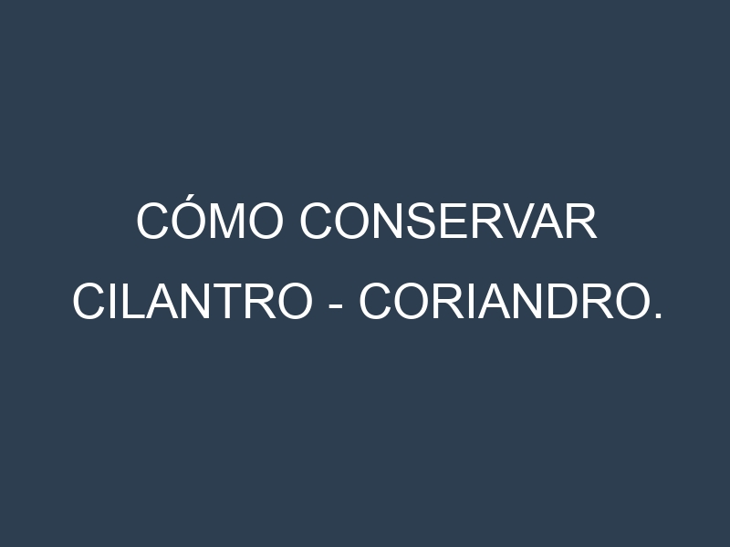 Cómo conservar Cilantro – Coriandro.