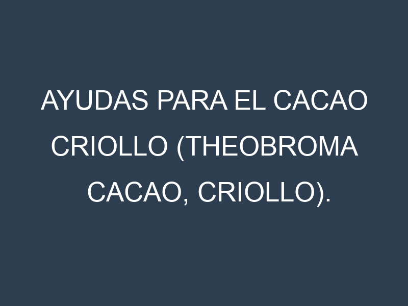 Ayudas para el Cacao criollo (Theobroma cacao, criollo). Ayudas para el cultivo. Subvenciones.
