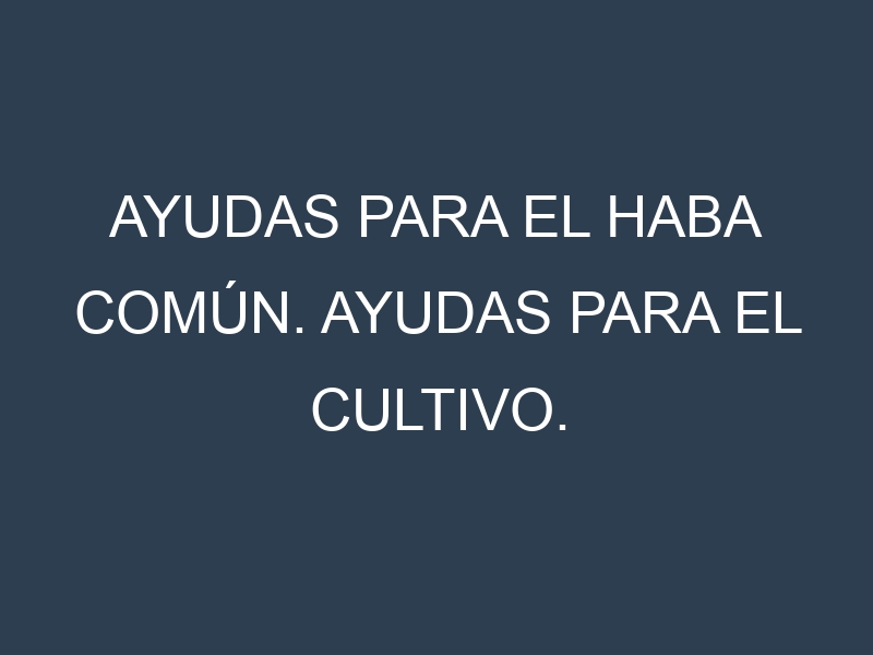 Ayudas para el Haba común. Ayudas para el cultivo. Subvenciones.