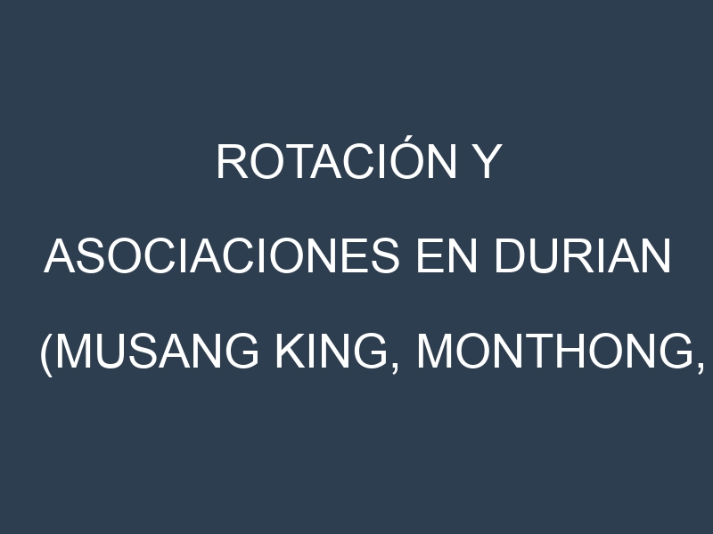 Rotación y Asociaciones en Durian (Musang King, Monthong, D24, D101, Red Prawn). Estrategias de rotación y Beneficios de las asociaciones de cultivos.