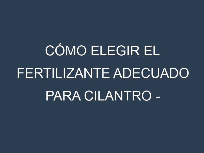 Cómo Elegir el Fertilizante Adecuado para Cilantro – Culantro