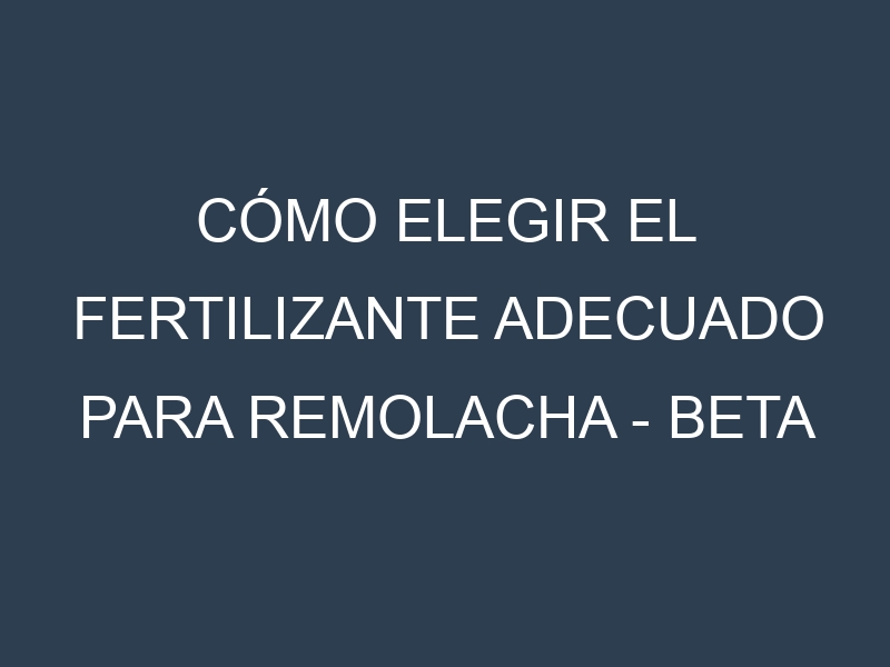 Cómo Elegir el Fertilizante Adecuado para Remolacha – Beta vulgaris