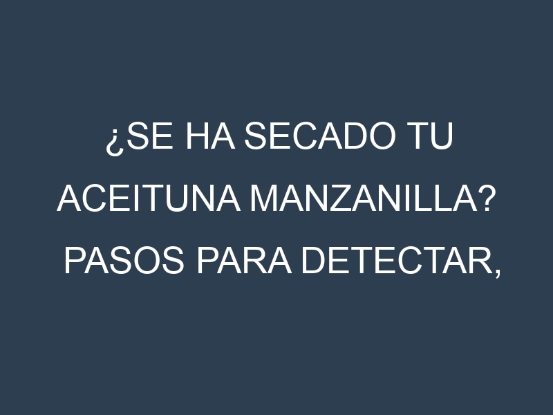 ¿Se ha secado tu Aceituna manzanilla? Pasos para Detectar, Corregir y Prevenir.
