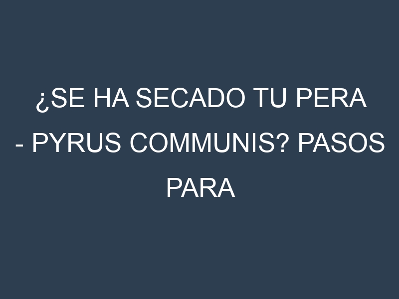 ¿Se ha secado tu Pera – Pyrus communis? Pasos para Detectar, Corregir y Prevenir.