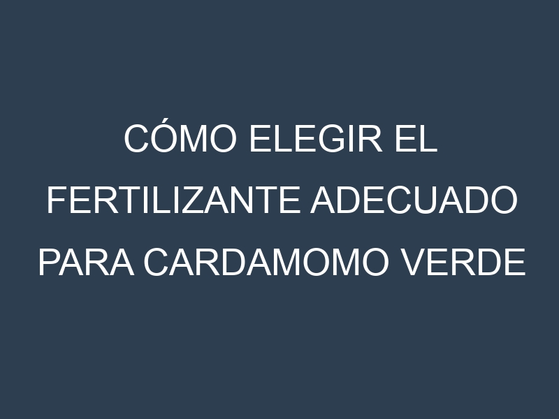 Cómo Elegir el Fertilizante Adecuado para Cardamomo verde