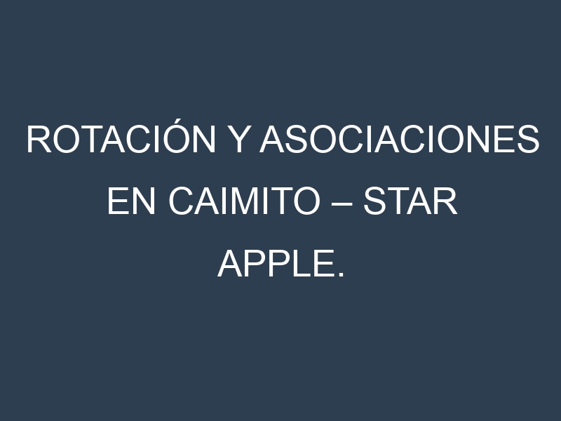Rotación y Asociaciones en Caimito – Star apple. Estrategias de rotación y Beneficios de las asociaciones de cultivos.