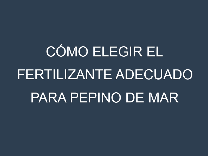 Cómo Elegir el Fertilizante Adecuado para Pepino de mar andino