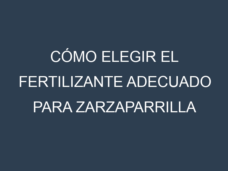 Cómo Elegir el Fertilizante Adecuado para Zarzaparrilla